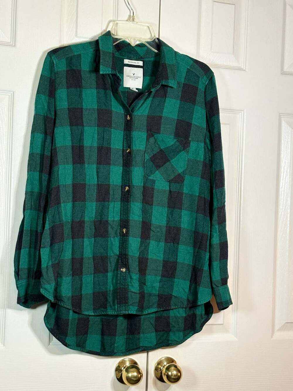 American Eagle Outfitters Green Black Plaid Boyfriend Fit Flannel Shirt XL - Picture 8 of 9